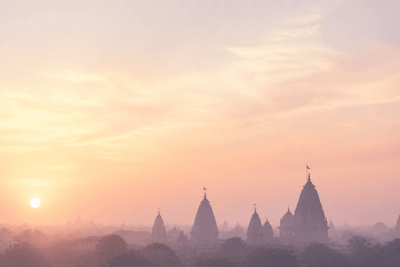 Temple spires at sunrise