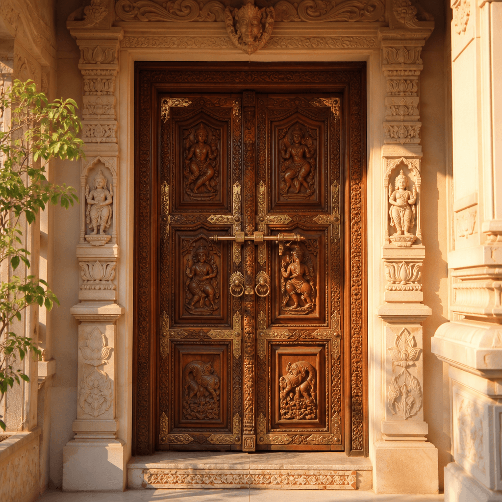 Carved wooden temple doorway